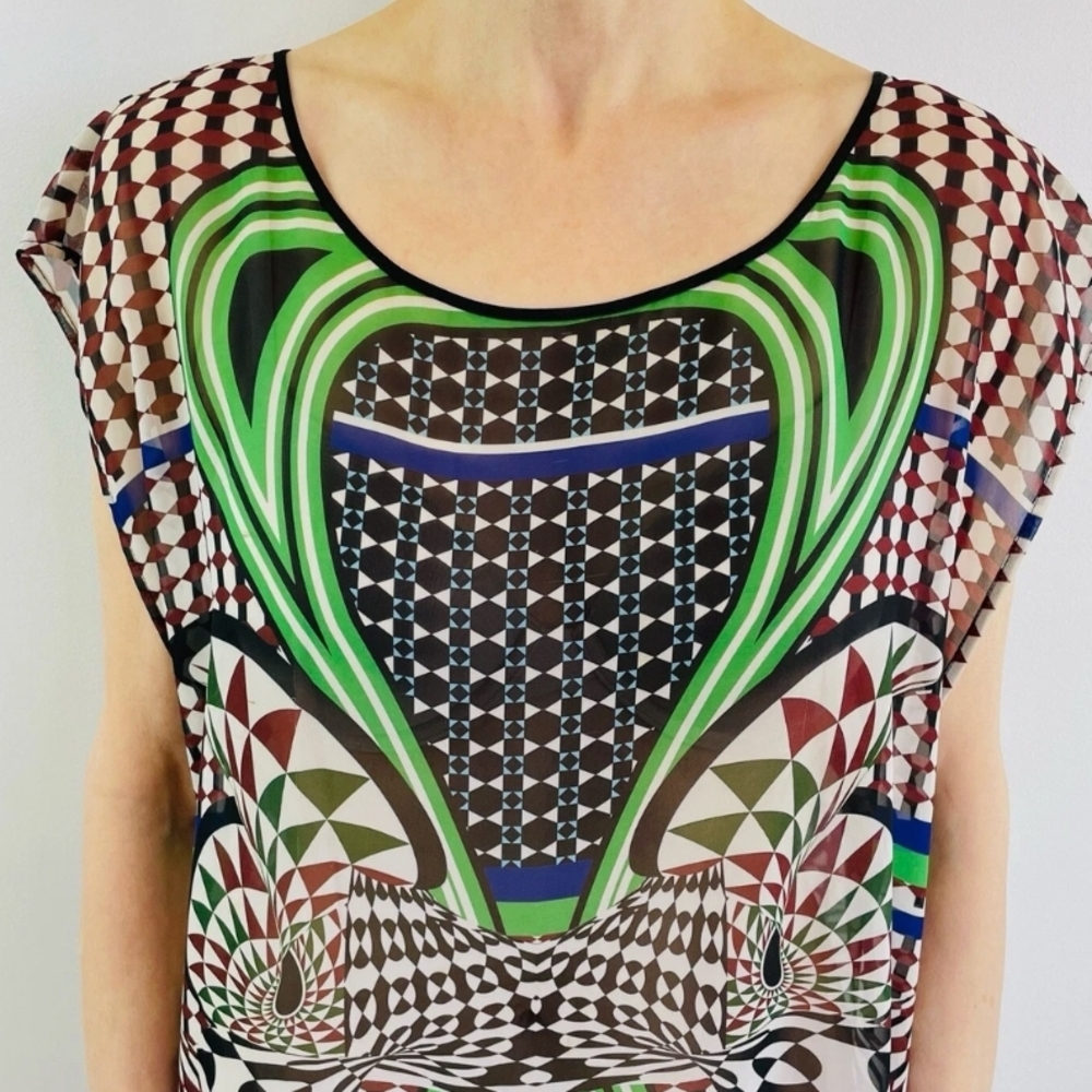Clover Canyon Green and Brown Sleeveless Graphic Blouse